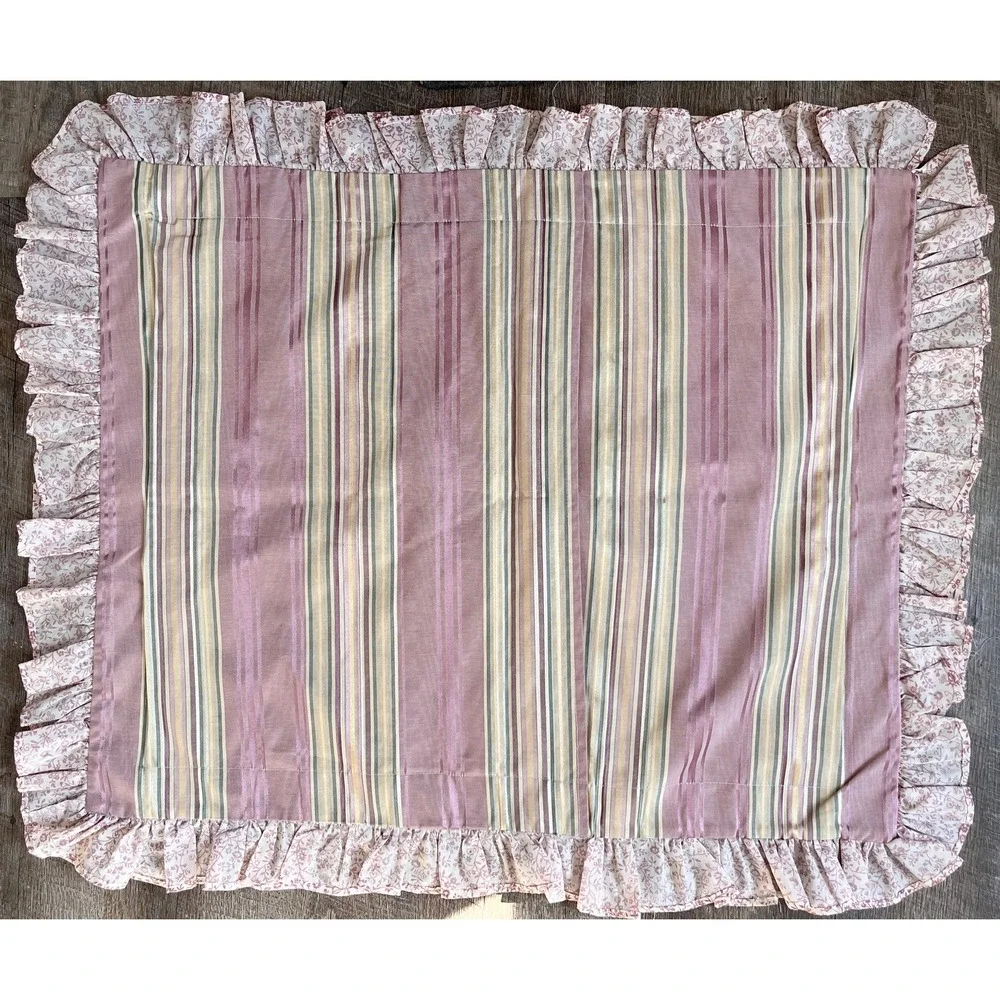 Vintage‎ Pink Pillow Sham with floral and stripes, Ruffle trim